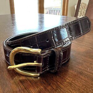 J Crew Dark Brown Croc Embossed Italian Leather Belt Size XL